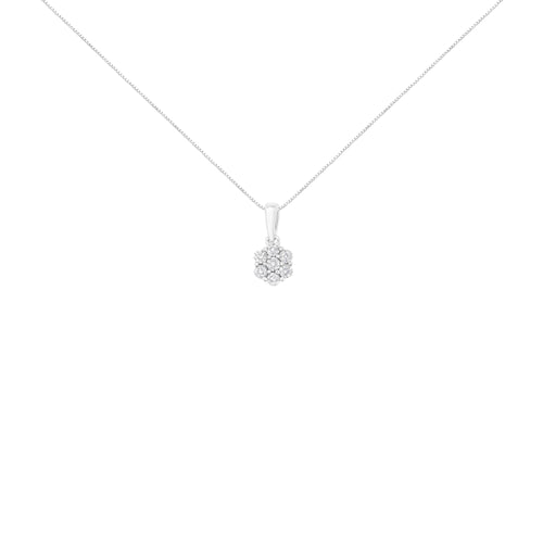 14K White Gold 1/2 cttw Prong Set Round-Cut Diamond 7 Stone Floral