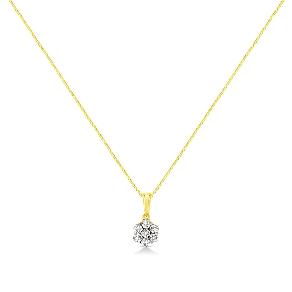 14K Yellow Gold 1/4 Cttw Prong Set Round-Cut Diamond 7 Stone Floral