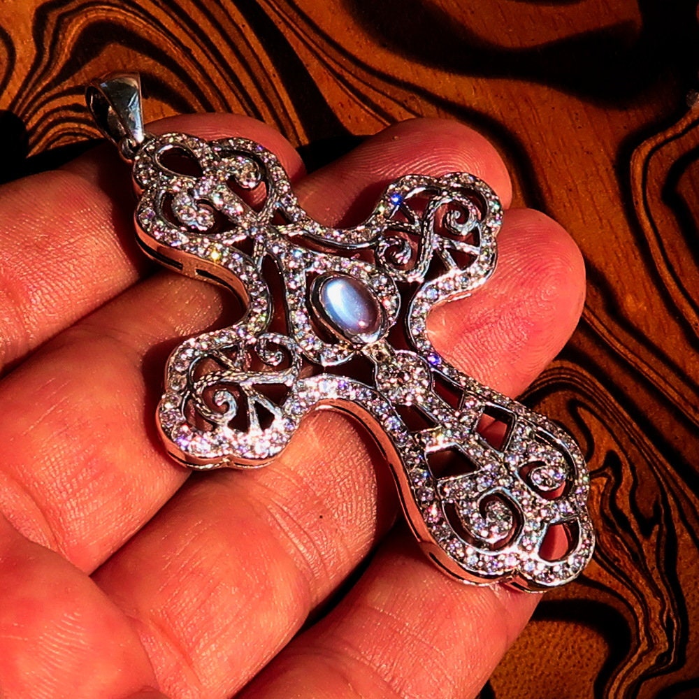 Moonstone Cross pendant, Sterling Silver Pendant, Cross pendant,