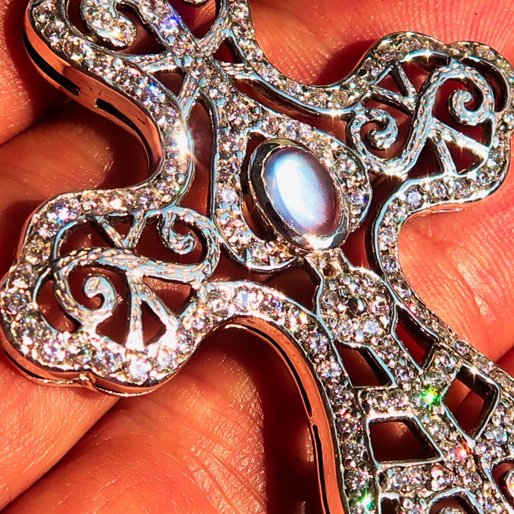 Moonstone Cross pendant, Sterling Silver Pendant, Cross pendant,